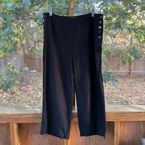 Talbots Chelsea Crop Black Side Button 100% Linen Pants Size 12 - Picture 1 of 6